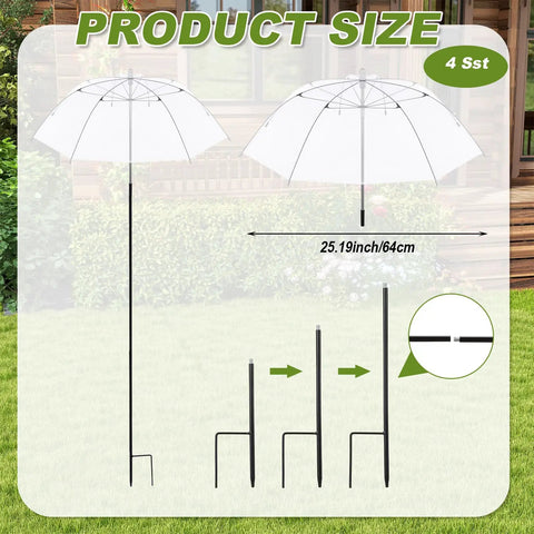4 Pack Transparent Plant Umbrellas With Adjustable Stands, Waterproof Portable Greenhouse Shade For Small Plants And Potted Flowers, 25 Inch Diameter Clear Umbrellas For Garden Beds