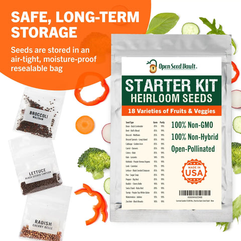 Seed Vault Bundle With 44 Heirloom Seeds For Vegetables Fruits And Herbs Non GMO Garden Kit packaging with seed packets
