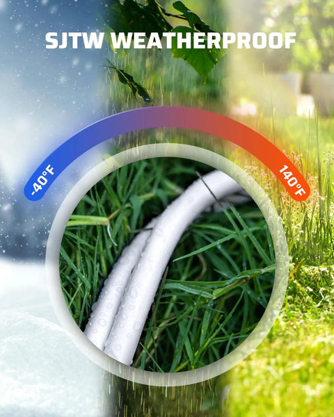 Weatherproof feature of Two Pack Three Foot Extension Cord Set With 16 AWG SJTW Weatherproof Power Cable For Indoor Use