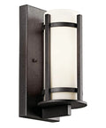 Outdoor Wall Light With Opal Etched Glass In Anvil Iron Finish, Modern Outdoor Lantern Vibe, 11 Inch Tall By 5 Inch Wide, 1 Light