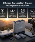 Portable Smart Dual Battery Charger Hub For Drones set with smart chip control, charging station, and accessories on a table