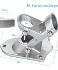 Heavy Duty Aluminum Flag Pole Bracket Fits One Inch Poles Rust Proof Porch Stand With Stainless Steel Hardware Wind Resistant Outdoor Flag Mount For Front Yard. Close-up showing dimensions and design.