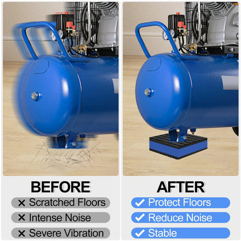 Comparison of compressor stability with and without 8 Pack Anti Vibration Pads For Washing Machines And More Ribbed Rubber Damping Mats With Eva Center For Dryers Air Conditioners Treadmills Compressors And HVAC No Drama Noise Reduction And Shock Absorption