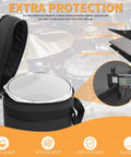 Pro Level Five Piece Drum Bag Set With Sick 10 Mm Shock Absorbing Padding showing 600D nylon material and zipper details.