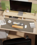 Dual Sided Desk Mat With Leather And Cork Surface For Office Or Home, Large Mouse Pad And Writing Pad, Premium Desk Protector That Keeps Your Setup Slick, Eco Friendly Cork Backed, 25.6 By 13.7 Inches, placed on desk with keyboard and monitor