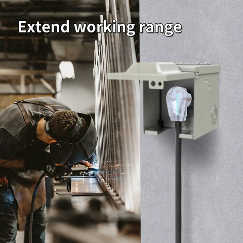 Heavy Duty 25 Foot Welder Extension Cord 250V 30A 10 AWG STW NEMA 6-50 With LED Indicator in use