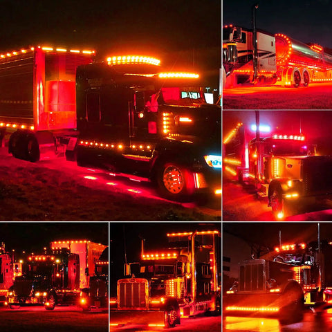 Truck with LED Trailer Lights Kit Front Rear Side Marker Clearance Indicators Set 20 Lamps Amber And Red Waterproof 2.5 Inch DC 12 24V Universal