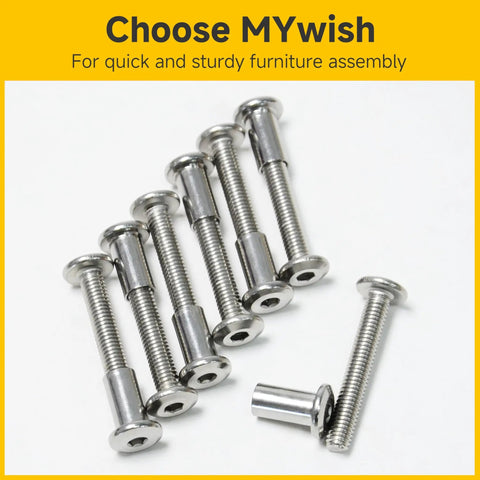 M6 X 20mm Flat Head Hex Socket Cap Screws And Barrel Nuts Kit, 304 Stainless Steel furniture connectors arranged in a kit.
