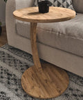 C Shaped End Table On Wheels For Small Spaces, Round Side Table For Sofa And Bedside With Faux Marble Finish, shown beside a sofa.