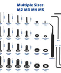 All In One 1500-Piece M2 To M5 Screws Assortment Kit With 10.9 Grade Alloy Steel Hex Flat Head Cap Bolts Nuts Washers Hex Wrenches