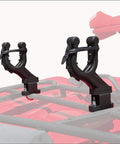Single ATV Gun And Bow Rack for handlebar mounts on tubular bars, showcasing rubber spurs and offset design, made in the USA