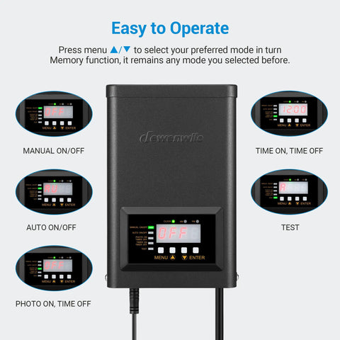 200W Low Voltage Landscape Lighting Transformer With Timer And Photocell Sensor, 120V AC To 12V Or 14V AC, Dusk To Dawn Auto On Off, Indoor Outdoor Weatherproof, ETL Listed, For Spotlight And Pathway Lights