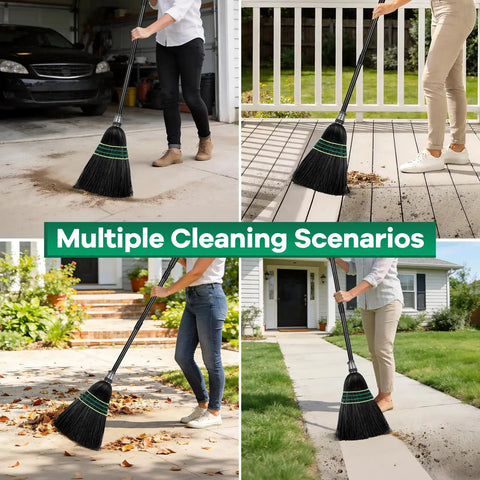 Heavy Duty Outdoor Broom With Stiff Bristles For Beast Mode Cleaning On Driveways Gardens Garages With Long Handle