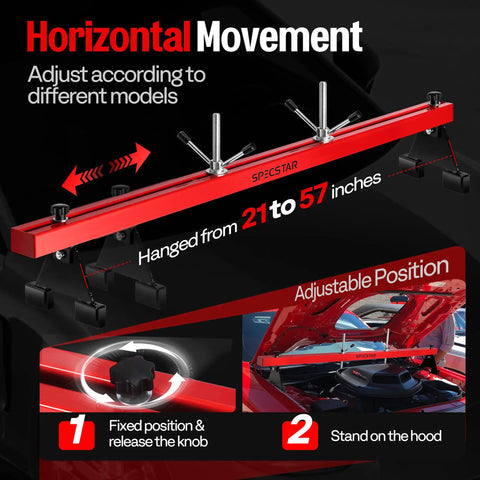 1100 Lb Engine Support Bar Transverse Hoist For Heavy Duty Engine Lifts Durable Thickened Steel With Double Beam Rust Proof Coating Resists Oil And Corrosion Wide Compatibility Across Most Vehicles And Small Engines, 57-inch adjustable red beam