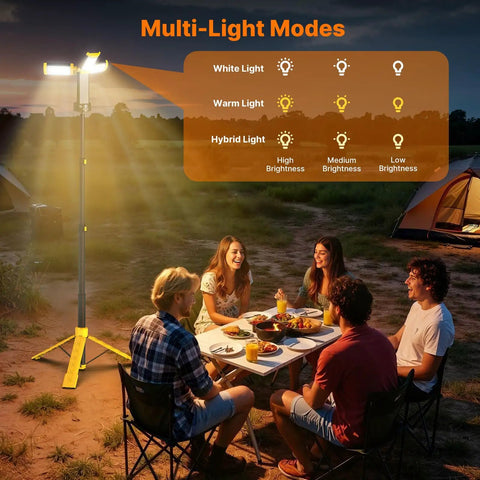 Remote Camping Light With 18000mAh Rechargeable Battery Power Bank, Detachable Tripod Stand Up To Six Feet in use at campsite