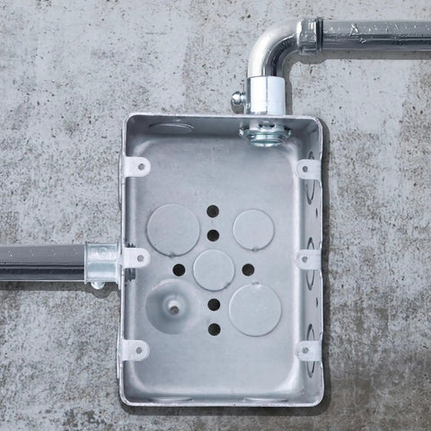 Installed Three Gang Multi Device Electrical Switch Box Galvanized Steel Junction Box with visible knockouts