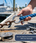 Tough As Nails 15 Pack 1/4 Inch 304 Stainless Steel Screw Pin Shackles in use with rope and chain, rated 485 lbs.