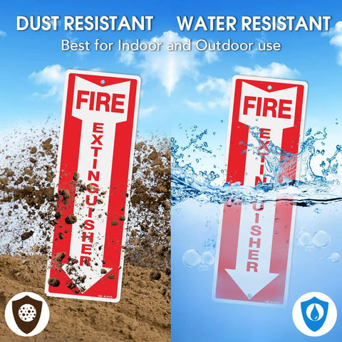 Metal Fire Extinguisher Sign 4 Pack, 12 By 4 Inch Aluminum, Rust Free Heavy Duty, Reflective Waterproof Weatherproof, Fade Resistant