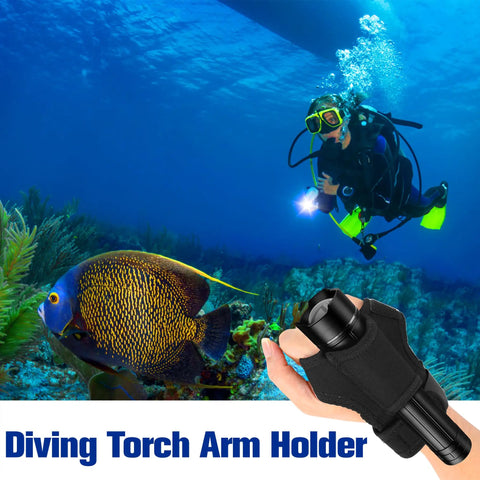 Diver using Hands Free Wrist Light Holster For Diving And Outdoor Explorations Adjustable Strap Mount Fits 25 To 30mm Flashlights