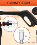 Front view of Versatile Heavy Duty Pressure Washer Gun And Hose Kit With Replacement Extension Wand For Most Brands Built With Steel Plated Zinc Fittings Anti Rust And Leak Free Great For Cars Driveways Floors Windows And More