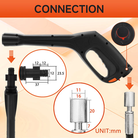 Front view of Versatile Heavy Duty Pressure Washer Gun And Hose Kit With Replacement Extension Wand For Most Brands Built With Steel Plated Zinc Fittings Anti Rust And Leak Free Great For Cars Driveways Floors Windows And More