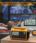 Emergency Radio With NOAA Alerts 12000mAh Portable Solar Crank Battery Powered AM FM Shortwave USB C Charger on bedside table