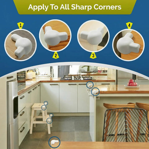 Tot Approved Silicone Corner Protectors For Baby Proofing Tables And Desks Using Heavy Duty Peel And Stick System To Cushion Hard Hits And Shield Rowdy Kids From Sharp Edges In Crisp White 12 attached to kitchen table corners.
