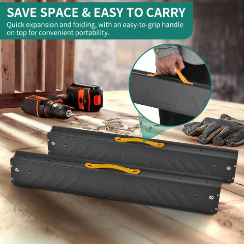 Heavy Duty Folding Saw Horses 2 Pack, Portable Job Site Workhorses 2200 Lbs Load Capacity, user carrying saw horse.