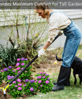 Person using Adjustable Push Pull Garden Hoe For Weeding And Cultivating, Heavy Duty Scuffle Hoe with 30-70 Inch Long Handle in garden