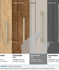 Golden Champagne Riva Cabinet Pull 5 1/16 Inch Center To Center 5 11/16 Inch Overall Length on various finishes