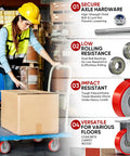 Heavy Duty 5 Inch Swivel Casters Set Of Four With Cast Iron Core And Polyurethane Tread Make Heavy Loads Roll Like Butter Supports 550 Lbs Per Wheel Leave Zero Scuff Marks On Concrete Workshop Floors Silent Smooth Glide with secure axle hardware.