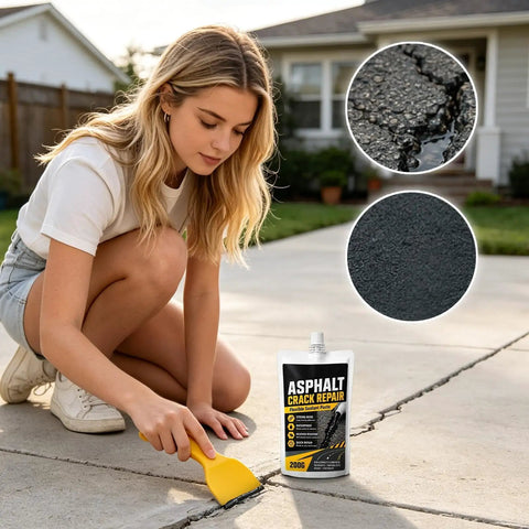 Heavy Duty Concrete Crack Sealant Fast Drying Waterproof Filler For Outdoor Patios Driveways And Foundation Repair No Mess Application 200 Gram Kit application on driveway.