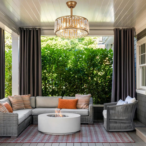Outdoor space with Crystal Caged Ceiling Fan With Light Remote Control 18 Inch Fandelier Chandelier Gold Motor For A Luxe Vibe