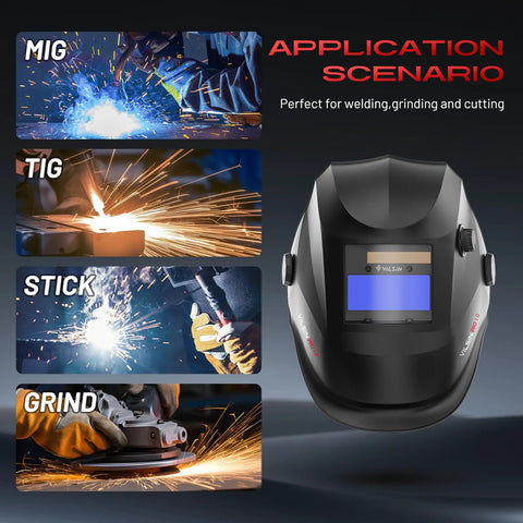 Auto Darkening Welding Helmet With Solar Power 2 Arc Sensors Wide Shade Range 3 To 4 8 To 9 13 For TIG MIG ARC Weld Grinding