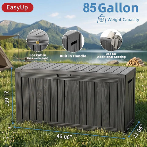 85 Gallon Outdoor Storage Box Resin Deck Box Waterproof UV Resistant With Reinforced Stability For Patio Garden And Poolside Striped Black Built To Last Storage For Cushions Toys And Tools