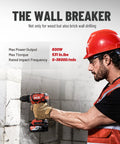 Beast Mode 20V Brushless Hammer Drill Kit With 531 In-Lbs Torque in use on brick wall by man in safety gear
