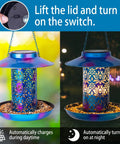 Solar Bird Feeder For Outdoors Hanging Lantern With S Hook Weatherproof Metal Feeder Lights Up At Night And Is Water Resistant Cardinals Garden Decor In Blue