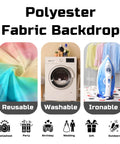Polyester fabric backdrop features reusable, washable, and ironable qualities; 5x3ft Fabric World Map Backdrop With Flags For Parties And Classrooms
