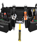 Heavy Duty Full Grain Leather Tool Belt For Men With 17 Pockets Carpenter Rig Organizer Hammer Holder And Foam Padded Belt