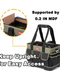 15 Inch Tote Tool Bag Organizer For Electricians And HVAC Pros With 33 Pockets Waterproof Molded Base, upright view