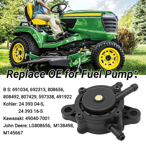 Beefed-Up Fuel Pump Kit For Intek Extended Life V-Twin 18-26HP Engines shown with riding lawn mower