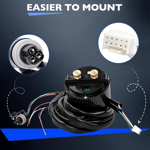 52mm oil pressure gauge with black bezel and digital display; includes wiring harness and white multi‑pin connector.