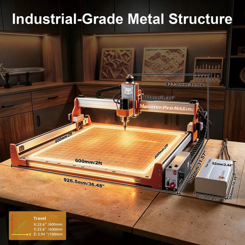 Beefy Desktop CNC Router Machine Featuring A 500W Brushless Spindle built for marathon engraving with industrial-grade metal structure.