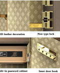 Interior close-up of Tough As Nails Heavy Duty Wall Safe Box With Fingerprint And Password Access featuring 3D leather decoration, new type lock, built-in password cabinet, and inner door hook.