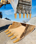 Beefy 230SP Excavator Bucket Teeth Set - Heavy Duty Five Pack For Skid Steer And Backhoe, Carbon Alloy Steel, Installed View