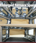 Inside view of Heavy Duty 220V Heat Shrink Tunnel Machine showing enlarged furnace space and quartz heating features.