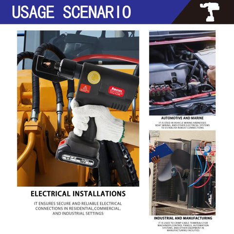 Cordless Hydraulic Cable Crimper For 12AWG To 2/0AWG Wire With 20 Interchangeable Dies Dual Lithium Batteries used in automotive wiring.