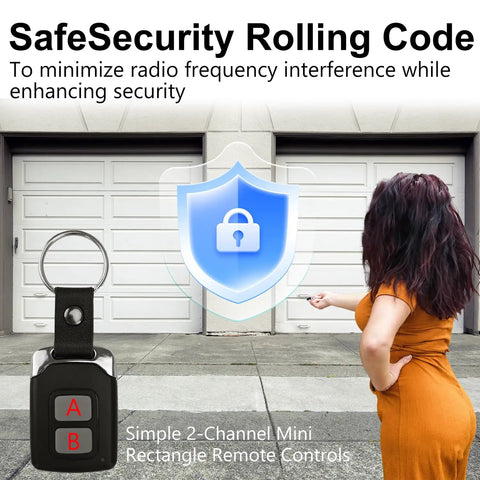 Woman using Universal All In One Garage Door Opener Keypad And Remote For Old School LiftMaster Craftsman Units at garage