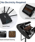 Manual Carpet Floor Sweeper With Dual Horsehair Brush Roll Quiet Non Electric Push Broom For Snagging Pet Hair And Lint No Sweat Home Cleaning Gear Black with swivel head and dual rollers.