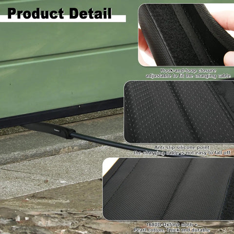 Tough EV Charger Cable Guard Sleeve With Quick Hook And Loop Wrap, showing adjustable closure and anti-slip silicone points.